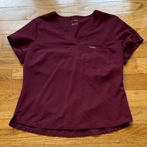 Jaanuu Women's Short Sleeve Maroon Scrub Top